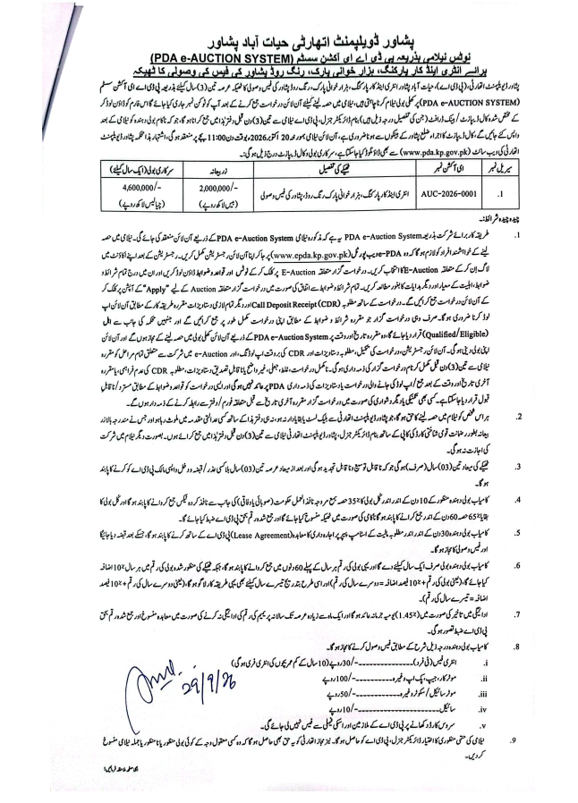 Entry and Car Parking Fee of HazarKhwani park at Ring Road